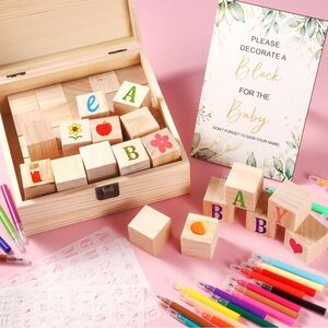 Wooden Block Baby Shower DIY Decorating Set